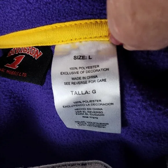 Division 1 LSU Kids Purple Yellow Polyester Front Zip Embroidered Fleece Large - Picture 6 of 6